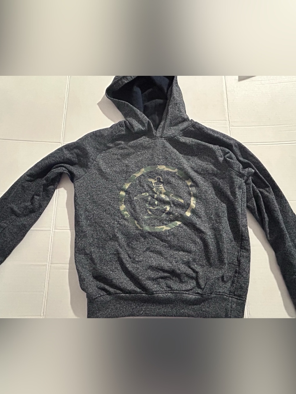 Penguin Dark Gray Youths Hooded Pullover Sweatshirt - Camouflage Logo